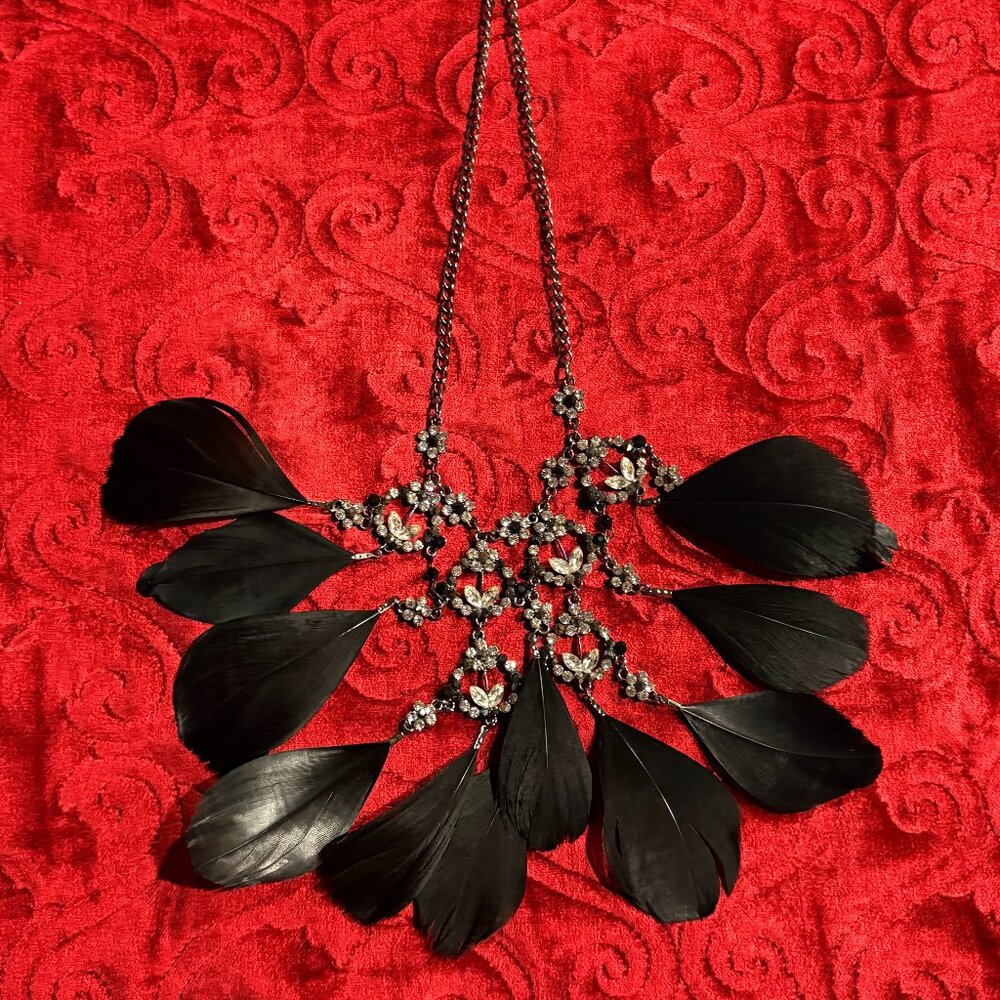 Rhinestone and Feather Necklace